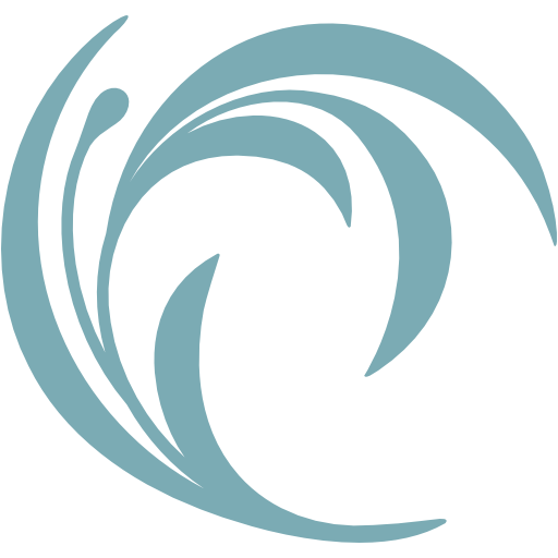 Abstract blue swirl design with curved, overlapping shapes forming a circular, dynamic pattern on a light background.